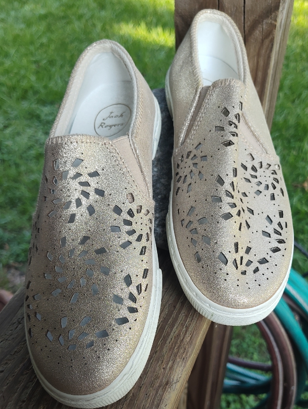 Jack Rogers Gold Canvas Slip-On Sneakers with White Soles